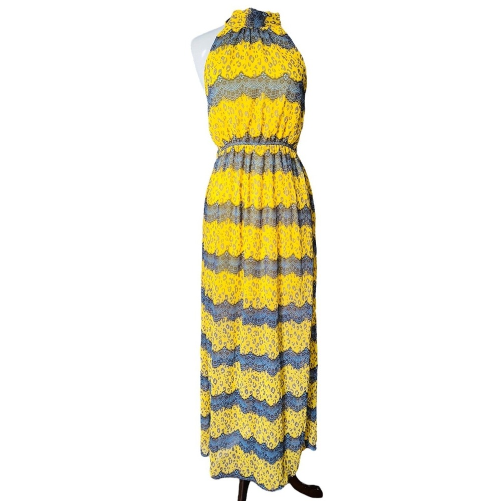 D2 Ya Boutique Dress Maxi Yellow Leopard Halter‎ Large Women's Beach Summer
